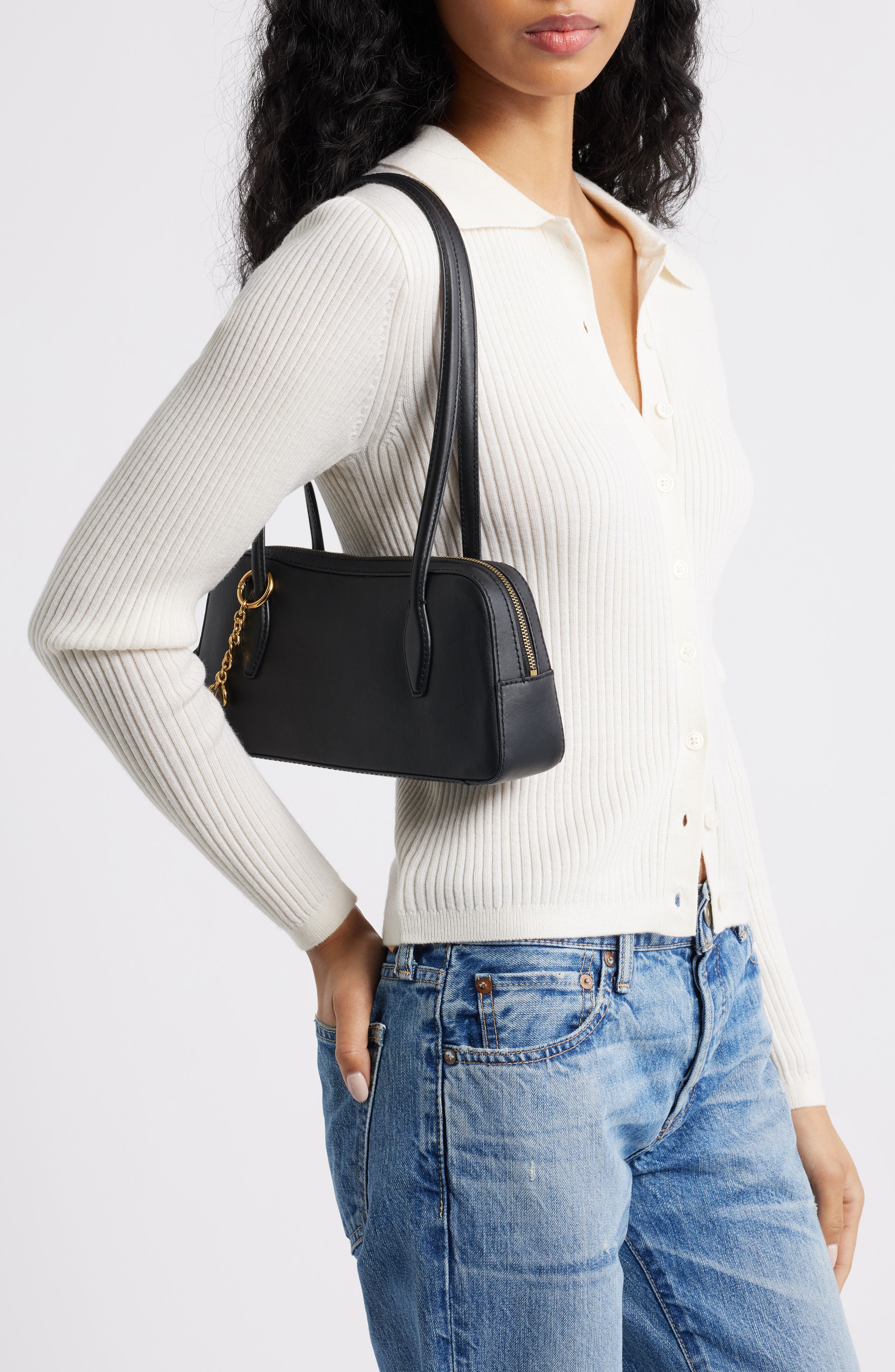Madewell The Top Zip Mini Shoulder Bag, Alternate, color, True Black