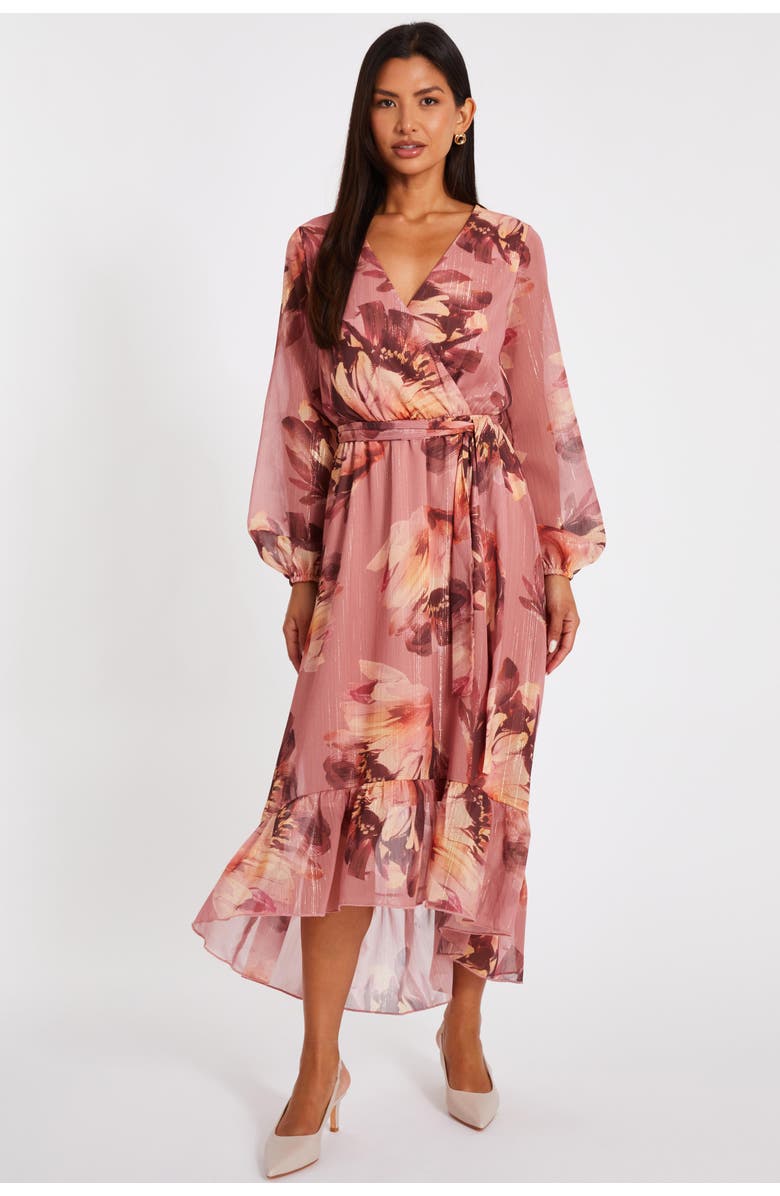QUIZ Balloon Sleeve Chiffon Tiered Maxi Dress, Main, color, Mauve