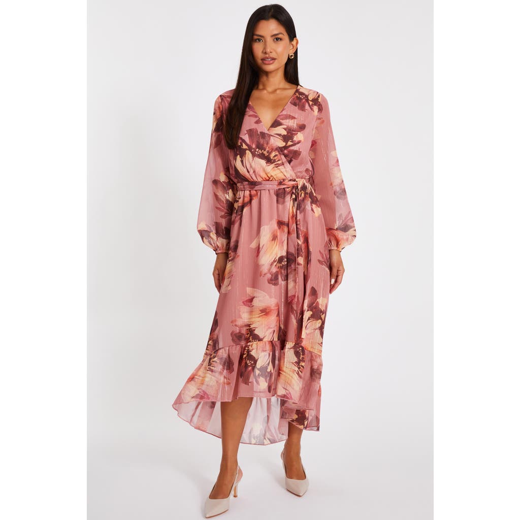 Quiz Balloon Sleeve Chiffon Tiered Maxi Dress In Pink