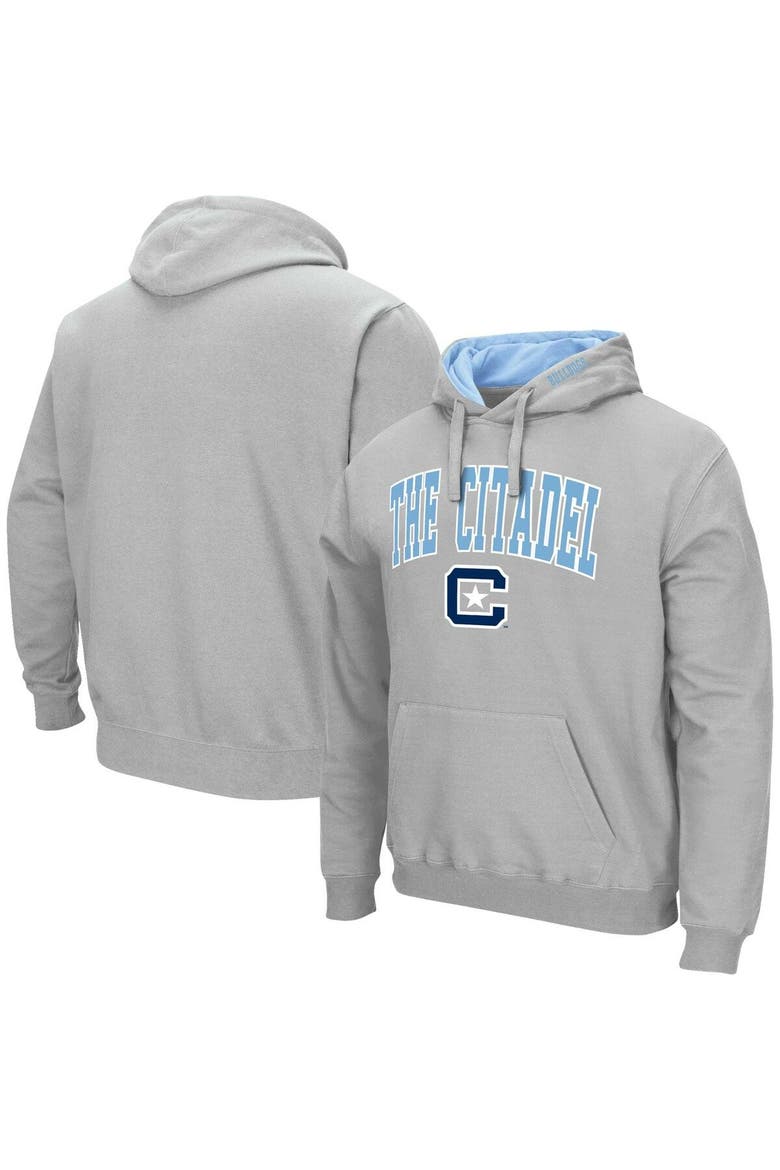 Men's Colosseum Gray Citadel Bulldogs Arch & Logo 3.0 Pullover Hoodie, Main, color, Gray