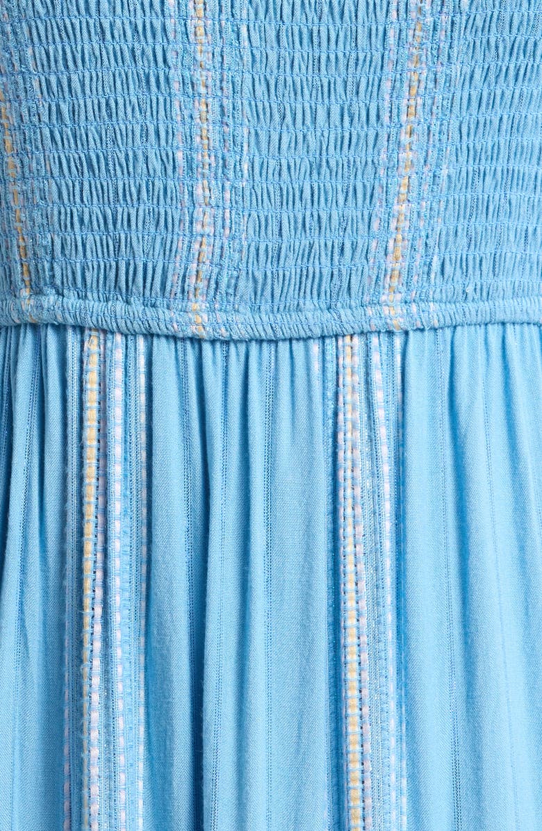 Elan Embroidered Stripe Strapless Tiered Dress, Alternate, color, Blue/ Lilac Stripe
