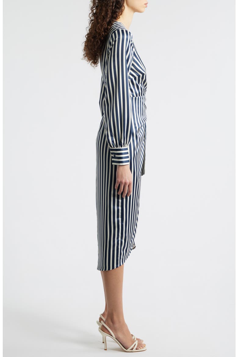 Long Sleeve Stripe Wrap Dress, Alternate, color, NAVY