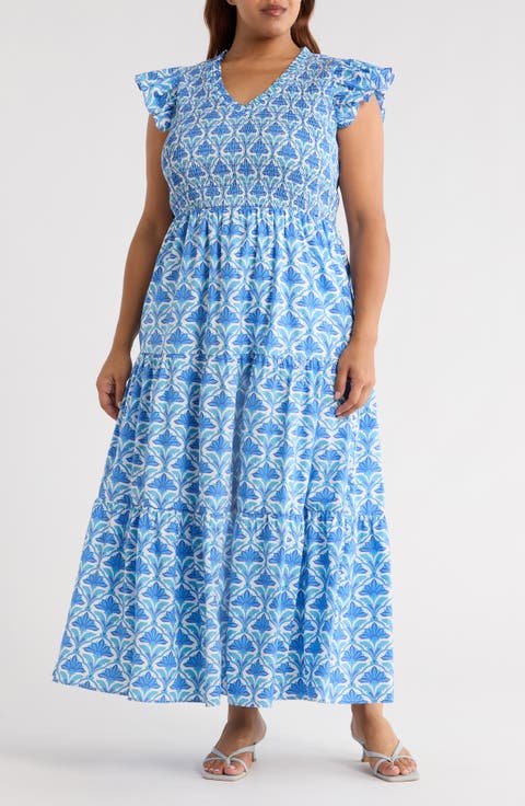 Sunfire Geo Floral Print Cotton Maxi Dress (Plus)