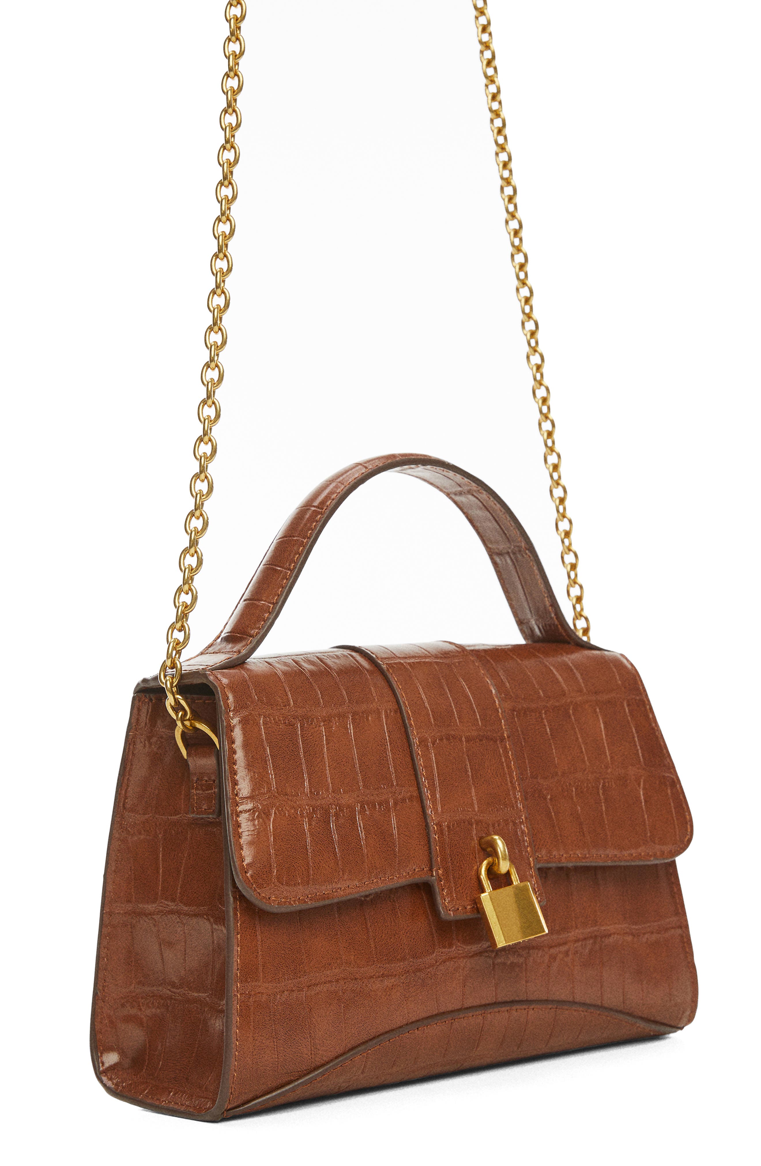 MANGO Padlock Croc Embossed Envelope Top Handle Bag, Alternate, color, 