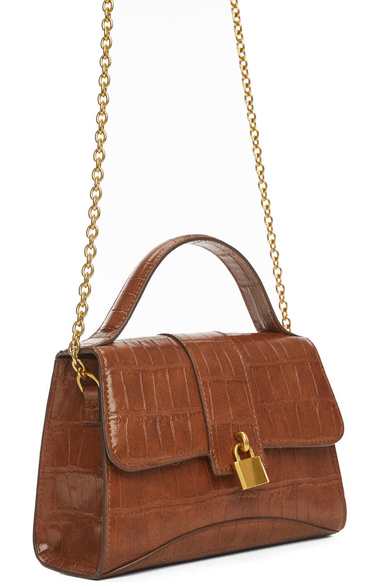 MANGO Padlock Croc Embossed Envelope Top Handle Bag, Alternate, color,