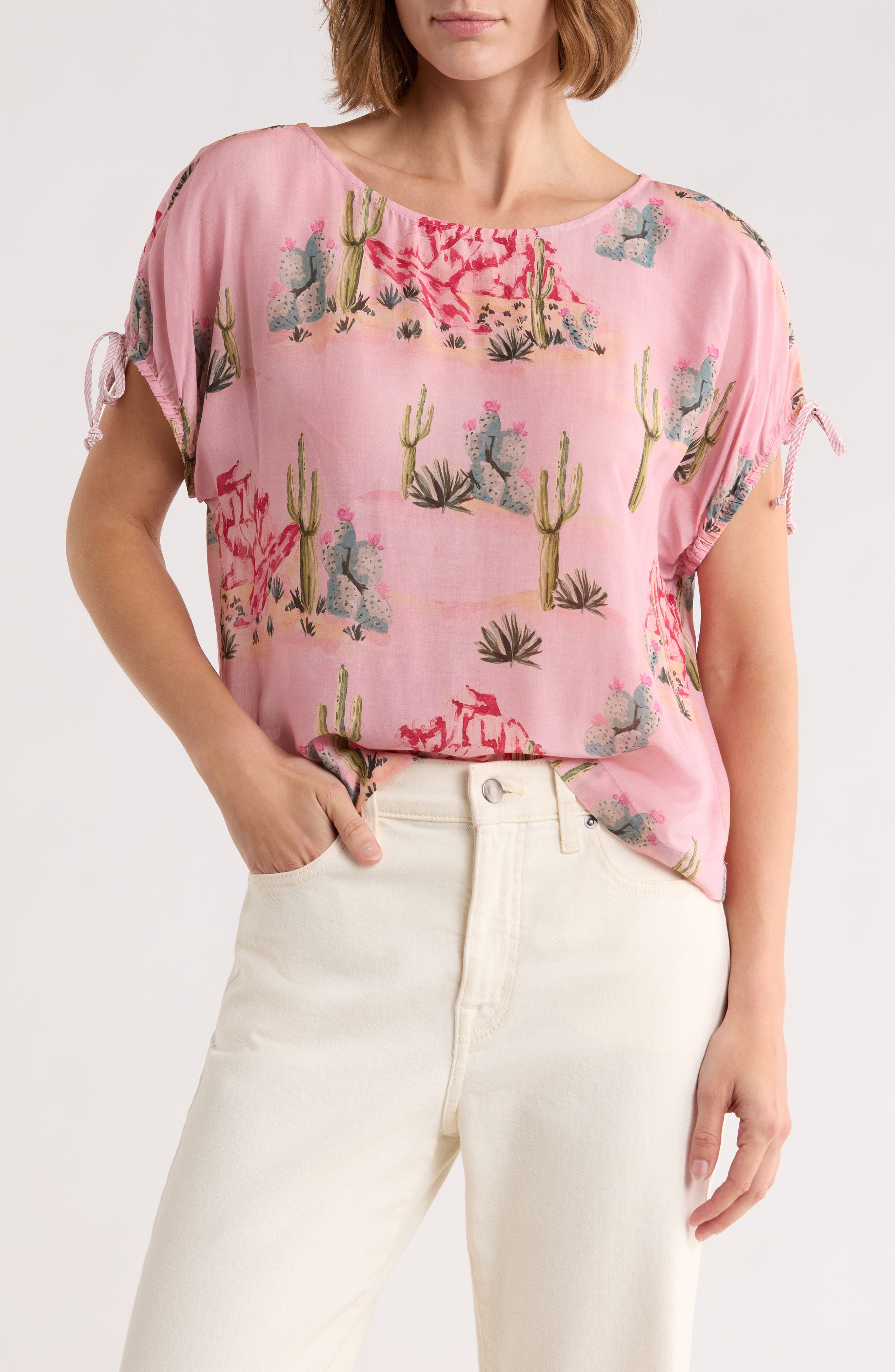 DR2 by Daniel Rainn Cactus Print Drop Sleeve Top