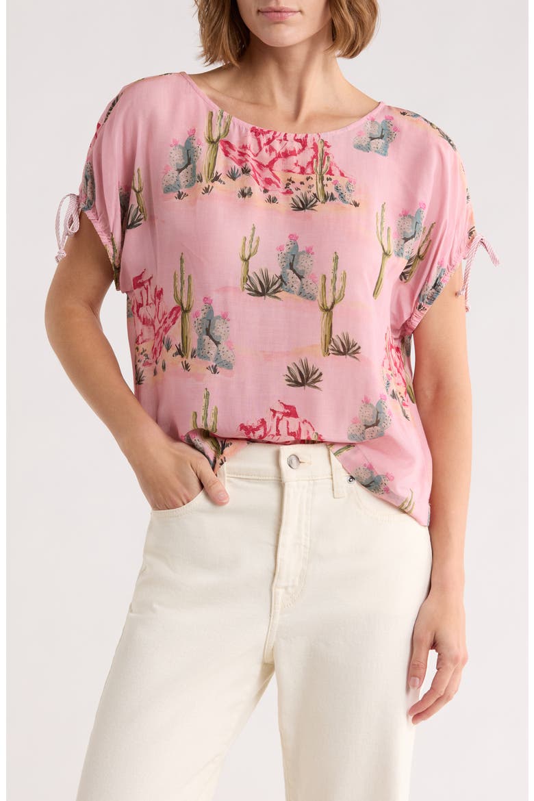 Cactus Print Drop Sleeve Top, Main, color, TERRACOTTA