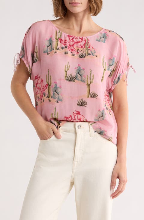 Cactus Print Drop Sleeve Top