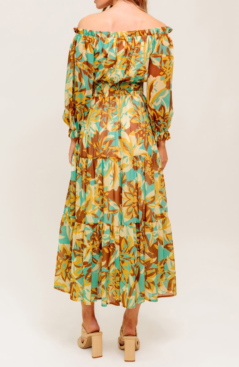 FLYING TOMATO Long Sleeve Tiered Midi Dress, Alternate, color, Brown Mint