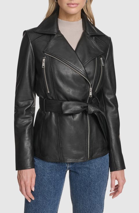 Violet Leather Trench Jacket