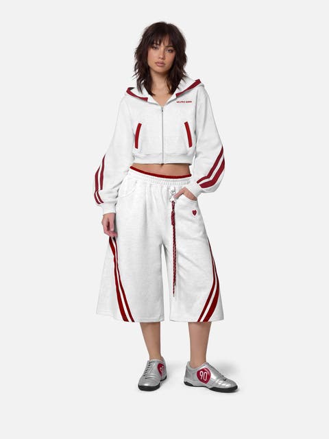 Cropped Contrast Zip Up Hoodie
