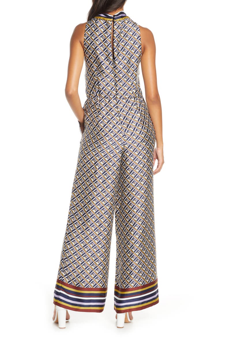 Tie Neck Wide Leg Jumpsuit, Alternate, color, NAVY MULTI