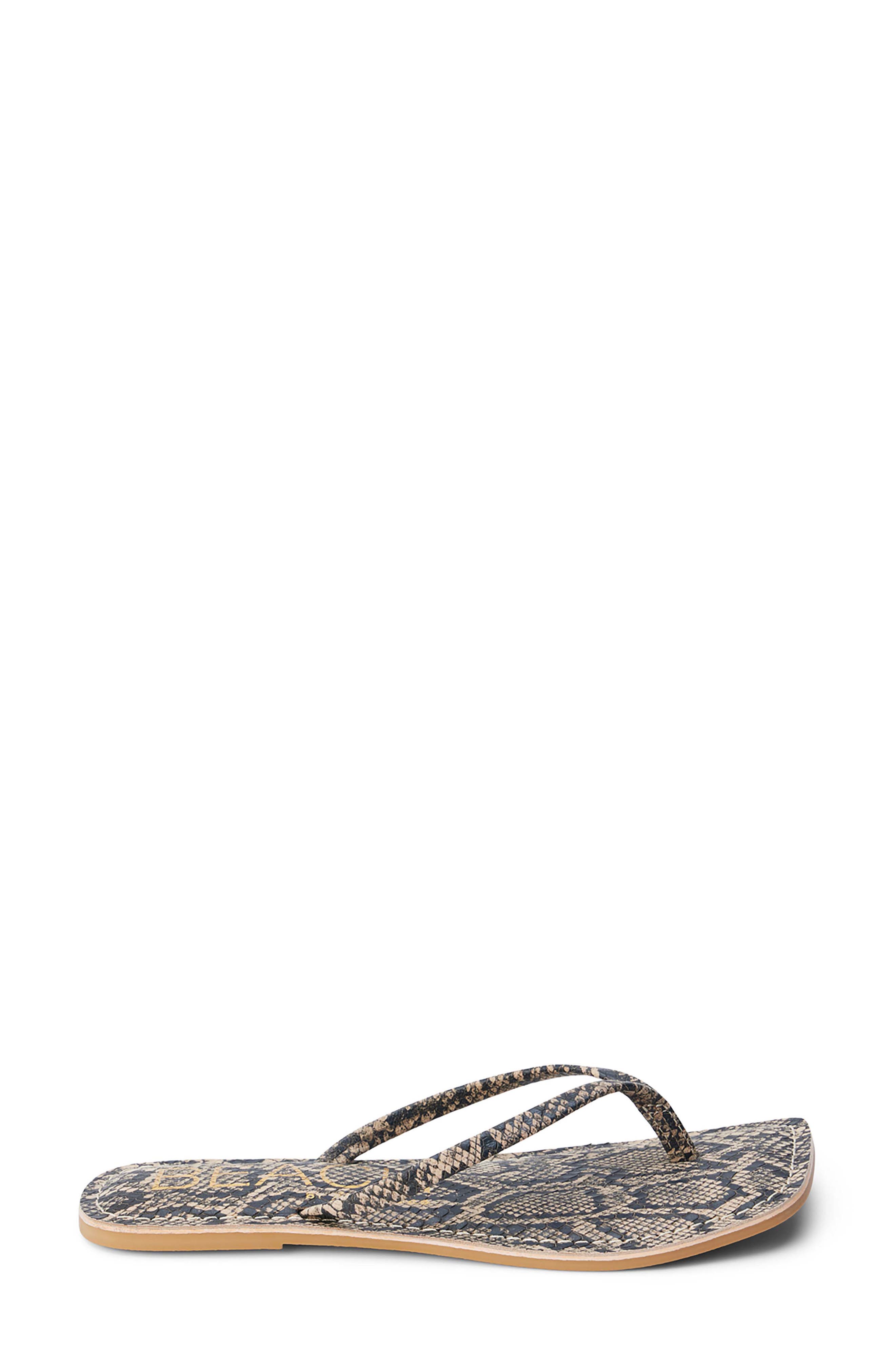 BEACH BY MATISSE Bungalow Flip Flop, Alternate, color, Brown Multi Snake