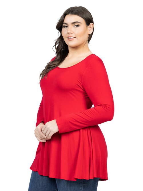24seven Comfort Apparel Poised Long Sleeve Swing Tunic Top In Red