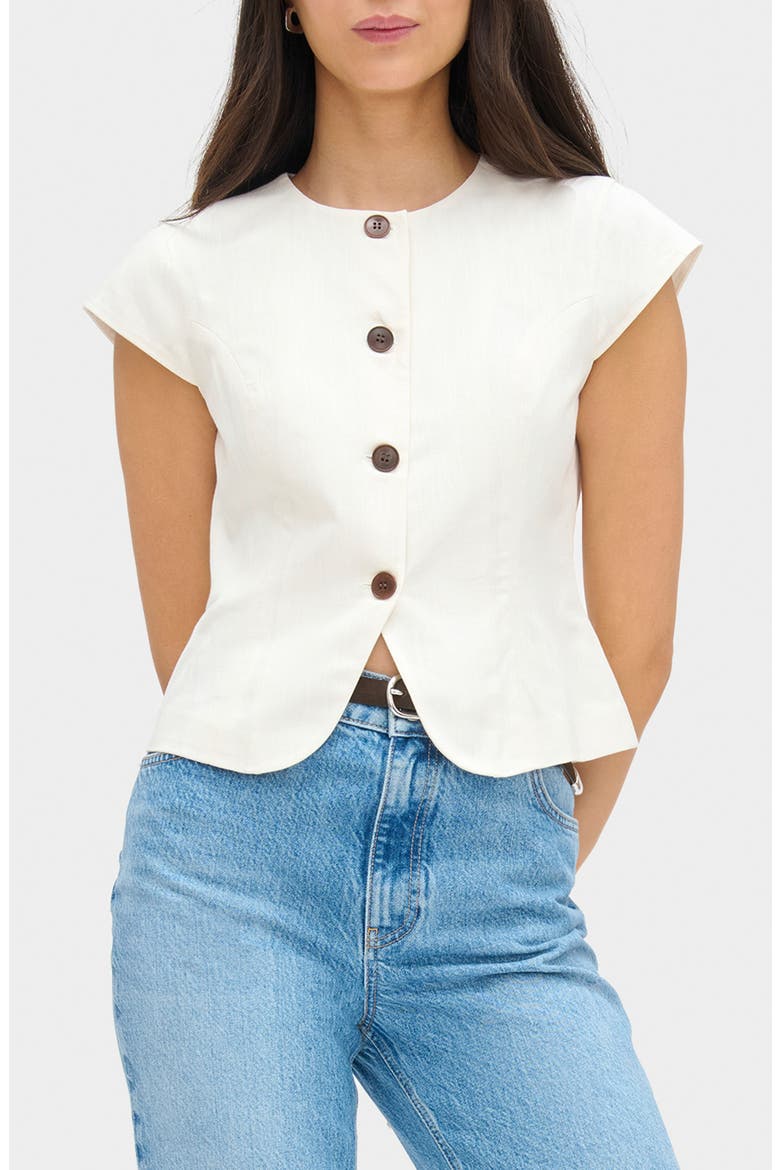 Connie Organic Cotton & Linen Blend Button-Up Top, Main, color, WHITE