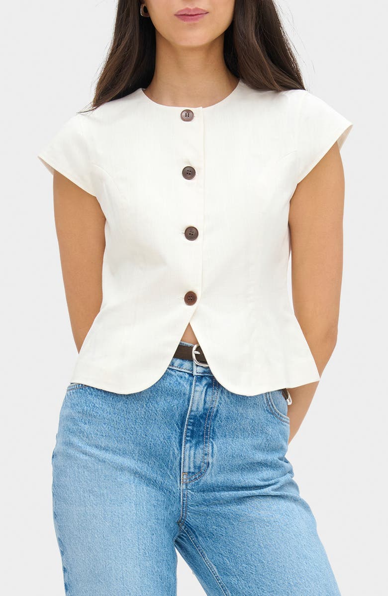 ALIGNE Connie Organic Cotton & Linen Blend Button-Up Top, Main, color, White