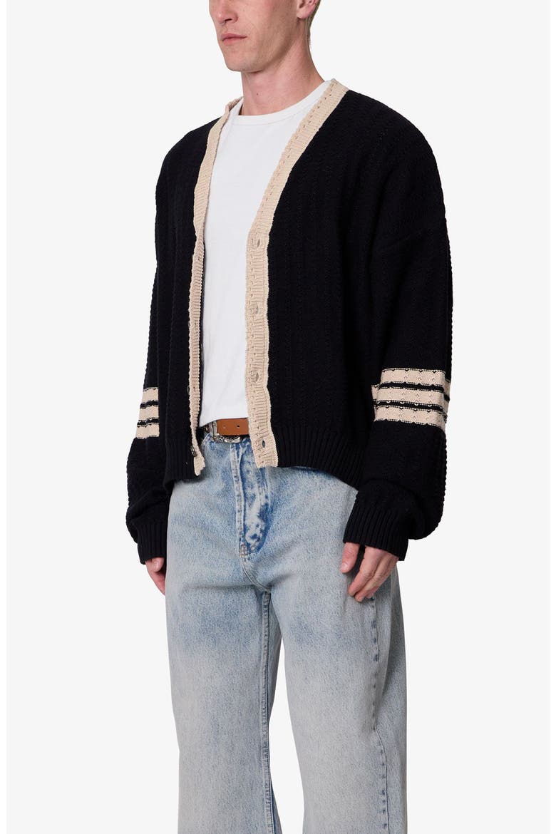 Collegiate Stripe Button-Up Cardigan, Alternate, color, BLACK/ BROWN