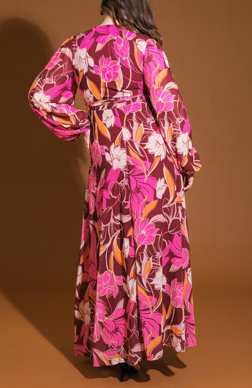 Flying Tomato Long Sleeve Tiered Maxi Wrap Dress In Pink