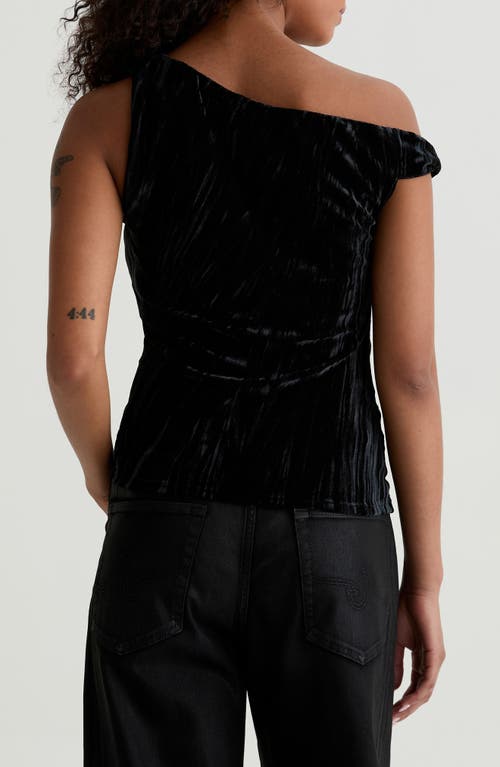 Ag Rachel Asymmetric Cold Shoulder Velvet Top In Black