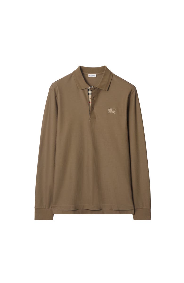 Burberry Long-sleeve Cotton Polo Shirt, Alternate, color, Clay Brown