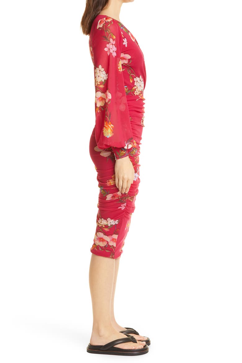 Ruched Floral Print Long Sleeve Faux Wrap Dress, Alternate, color, PORPORA