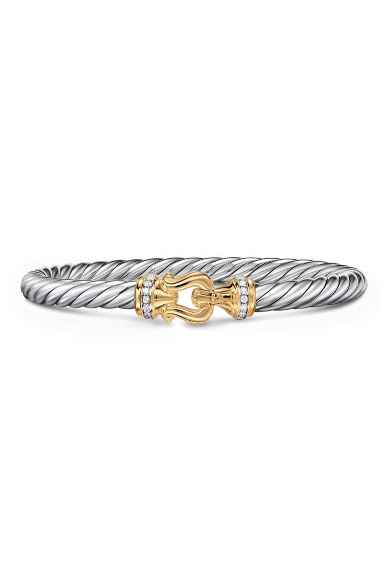 Cable Flex® Sterling Silver with 14K Yellow Gold & Diamonds Buckle Bracelet, 6mm, Main, color, SILVER PAVE