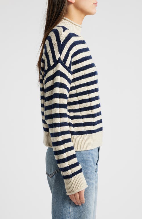 Rails Corrine Stripe Mock Neck Sweater In Oat Navy Stripes