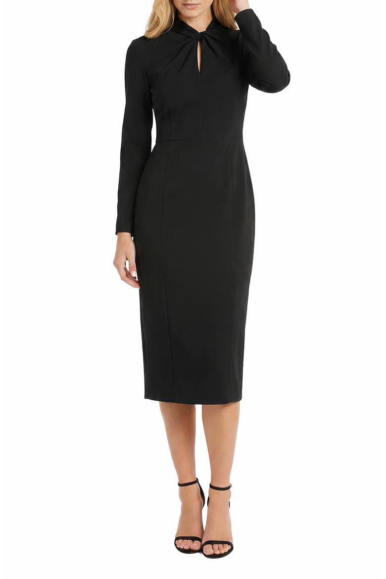 Scuba Crepe Long Sleeve Sheath Dress, Main, color, BLACK
