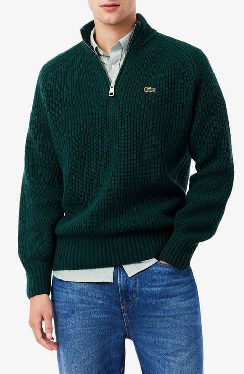 Classic Fit Quarter Zip Wool Rib Sweater