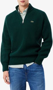 Lacoste Classic Fit Quarter Zip Wool Rib Sweater