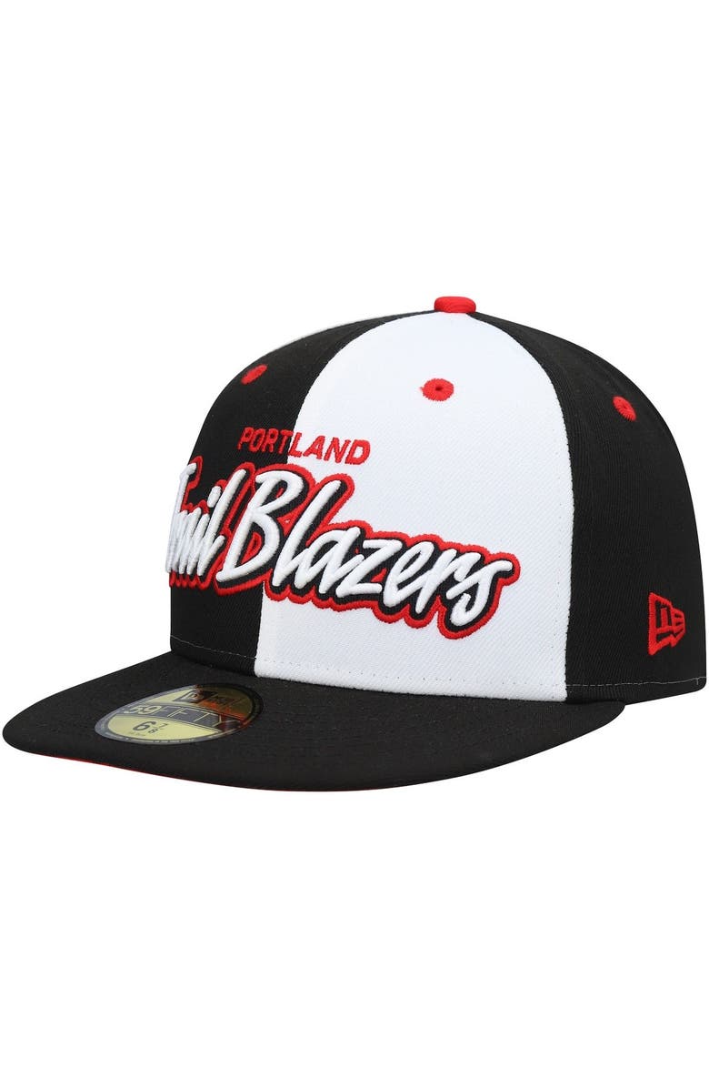 New Era Men's New Era Black/White Portland Trail Blazers Script Pinwheel 59FIFTY Fitted Hat, Main, color, Black