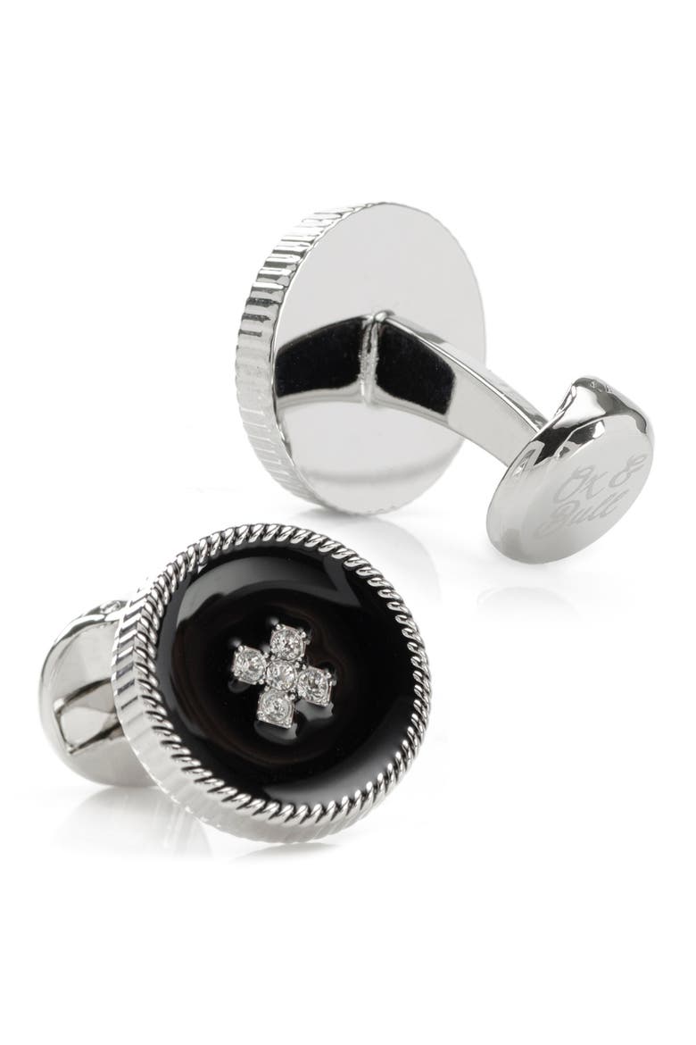 Crystal Button Cuff Links, Alternate, color, BLACK