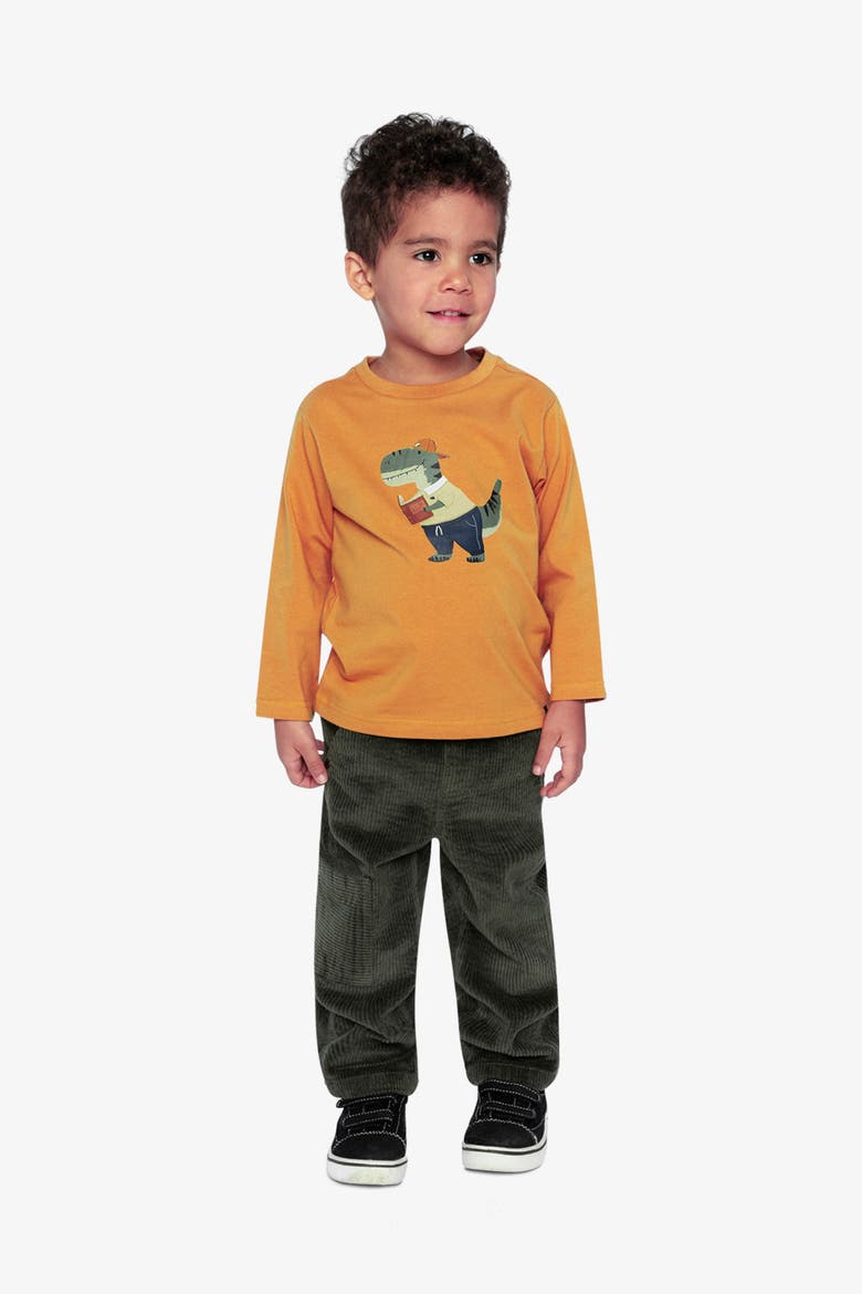 Organic Cotton Dino Applique Long Sleeve T-Shirt, Alternate, color, Mustard Yellow