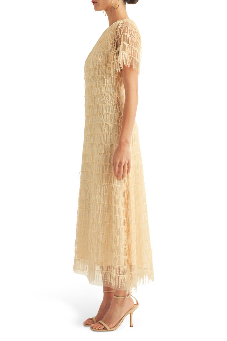 Treazure Sequin Fringe Cocktail Midi Dress, Alternate, color, CHAMPAGNE