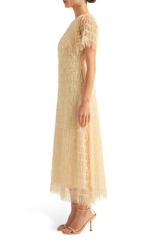Arose Studio Treazure Sequin Fringe Cocktail Midi Dress In Gold