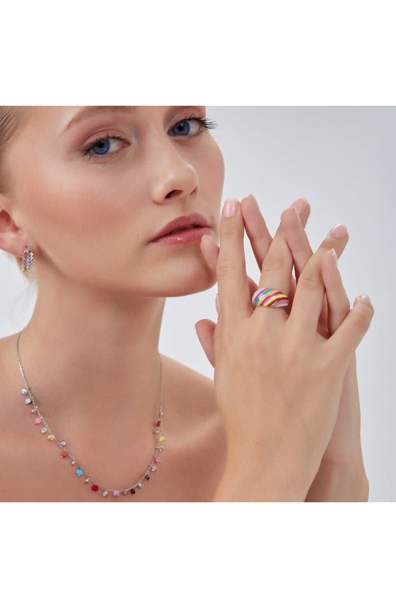 Spero London Enamel Rainbow Stripe Chunky Sterling Silver Ring, Alternate, color, Gold