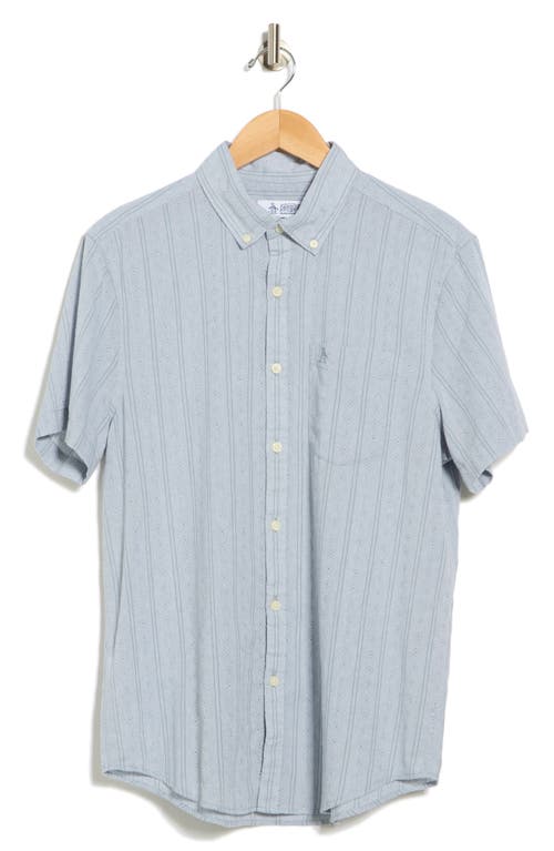Original Penguin Geometric Cotton Dobby Short Sleeve Button-up Shirt In Gray