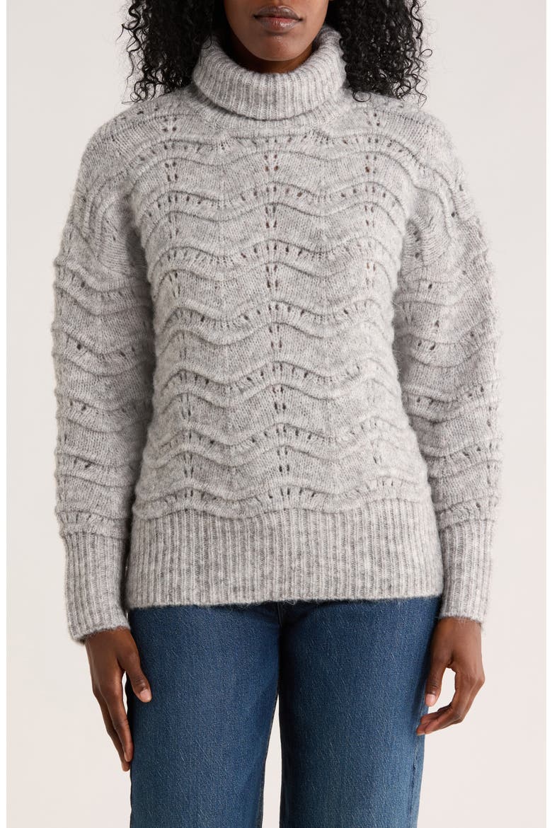 Ziggy Wavy Cable Knit Turtleneck Sweater, Main, color, GREY