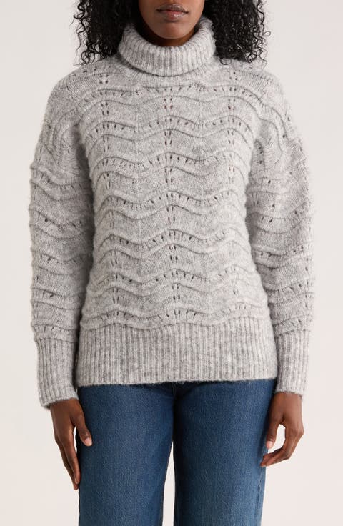 Ziggy Wavy Cable Knit Turtleneck Sweater