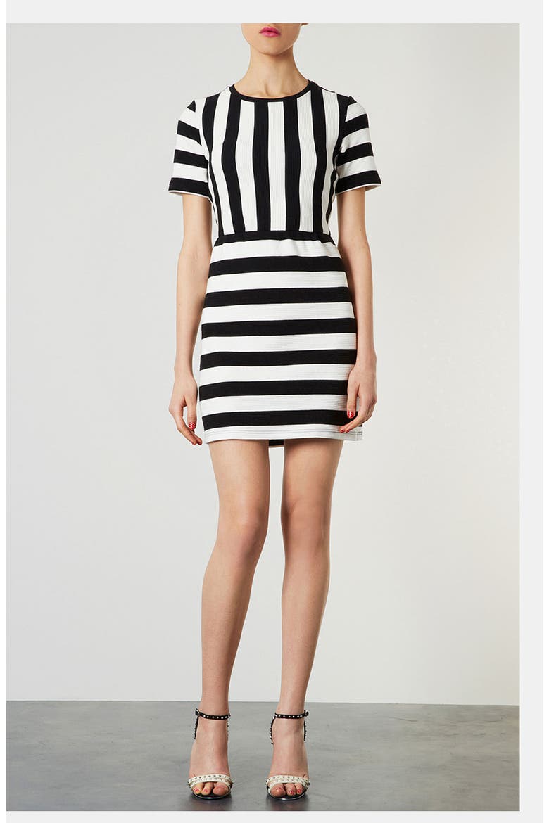 Textured Stripe Dress, Main, color, BLACK/ WHITE