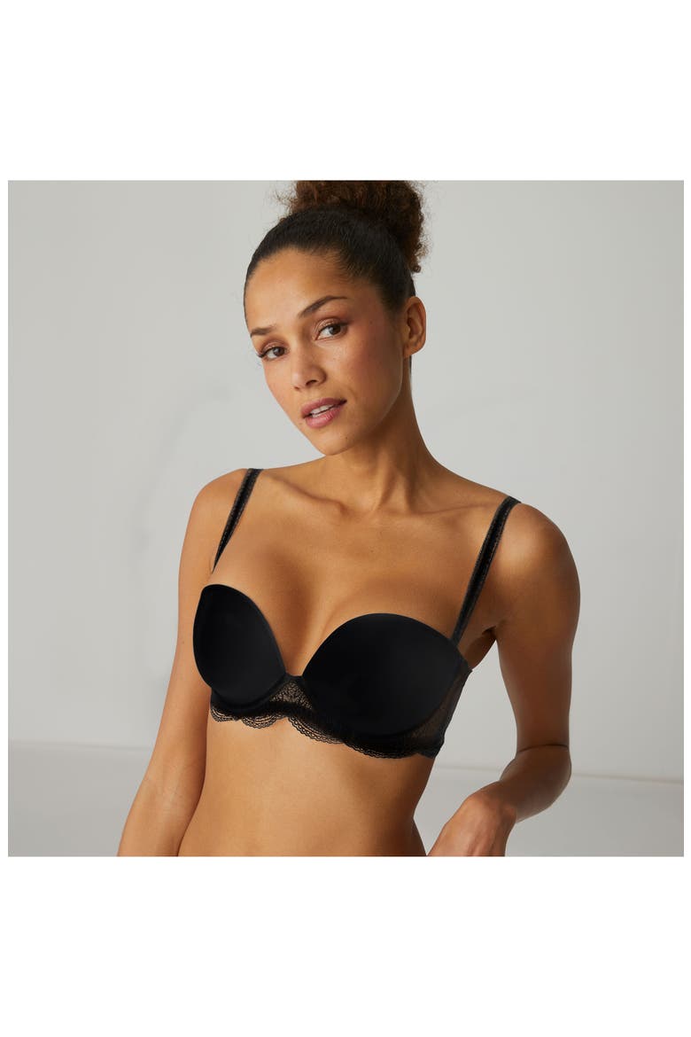Karma Underwire Strapless Plunge Bra, Alternate, color, BLACK