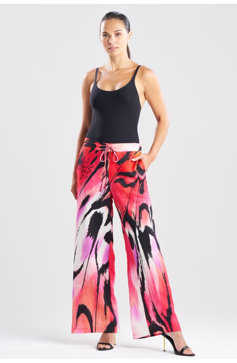 Natori Butterfly Linen Blend Pants, Main, color, Red