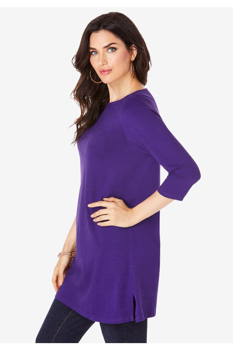 Plus Size Cotton Ultimate Boatneck Tunic With Side Slits, Alternate, color, BLACK PAINTED DOT