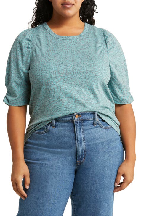 Print Puff Sleeve Top (Plus Size)