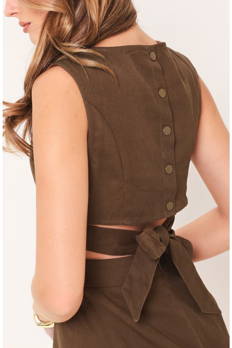 Cutout Stretch Cotton Twill Romper, Alternate, color, BROWN