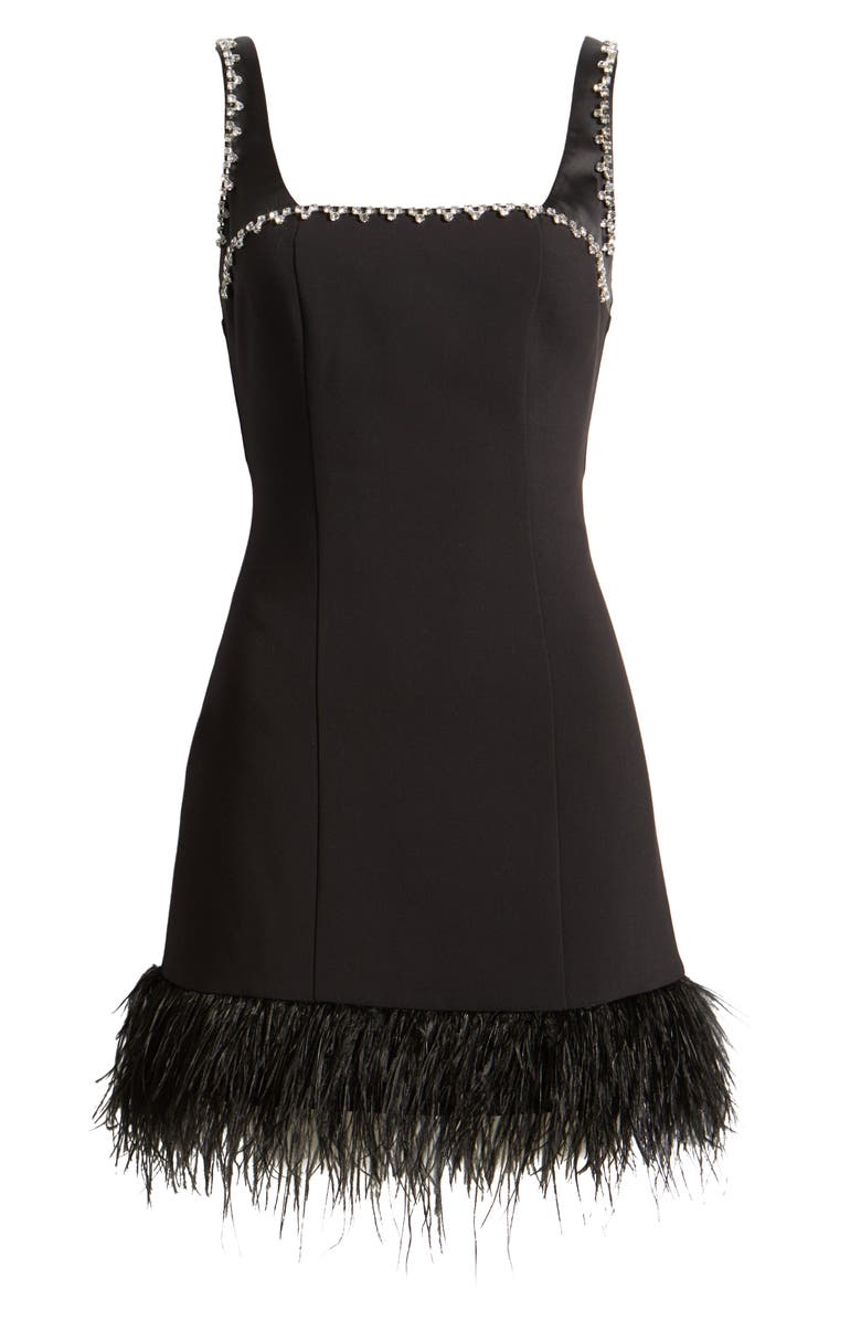 LIKELY Georgie Crystal & Feather Trim Minidress, Alternate, color, Black