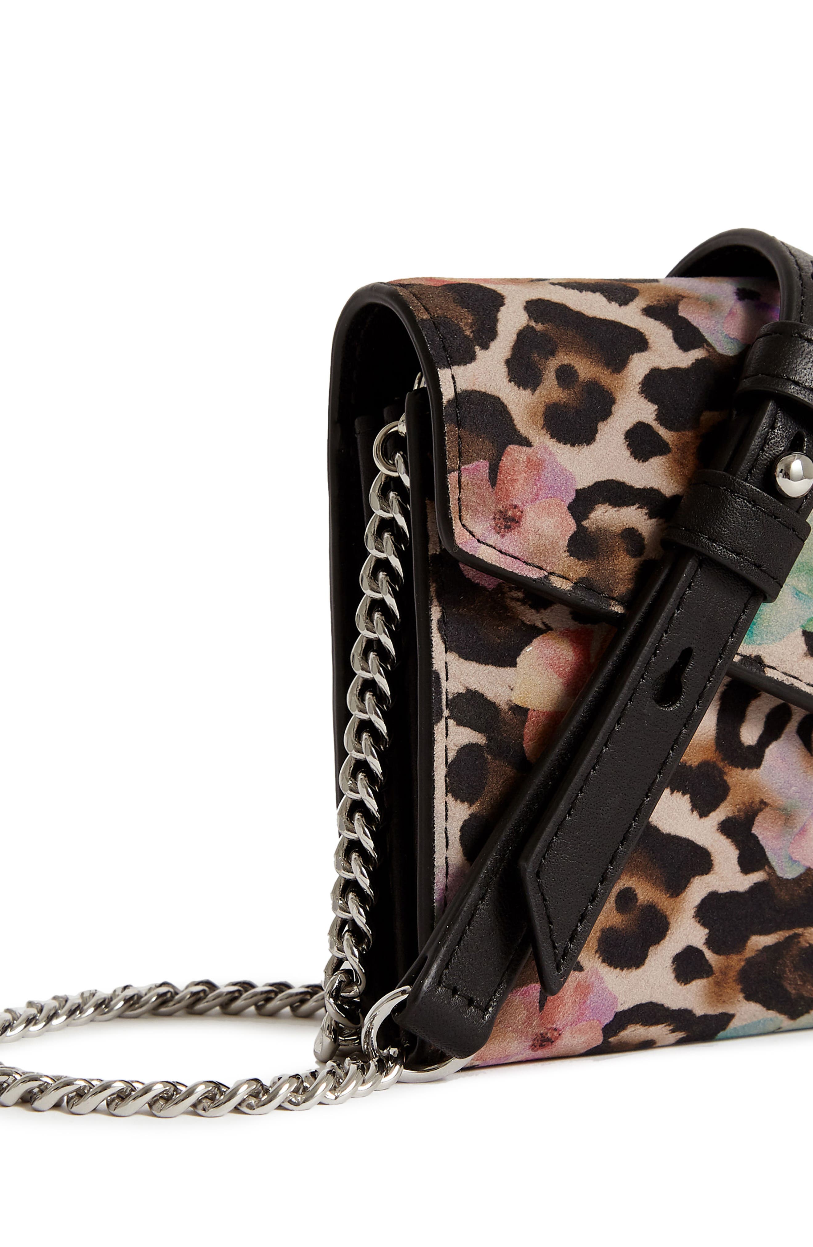 Kepi Calfskin Suede Wallet on a Chain, Alternate, color, FLOWER LEOPARD