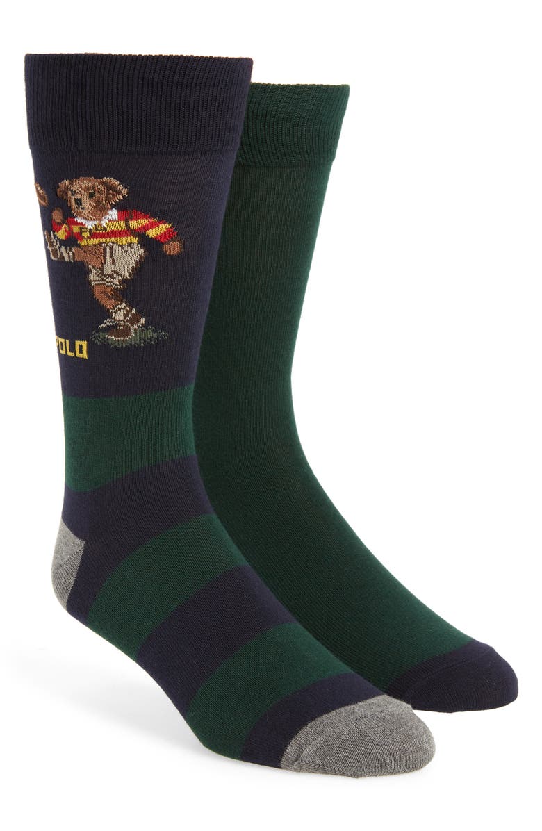 Polo Ralph Lauren 2-Pack Rugby Kicker Bear Socks, Main, color,