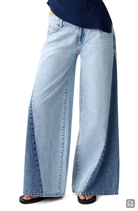 Two-Tone Low Rise Wide Leg Jeans