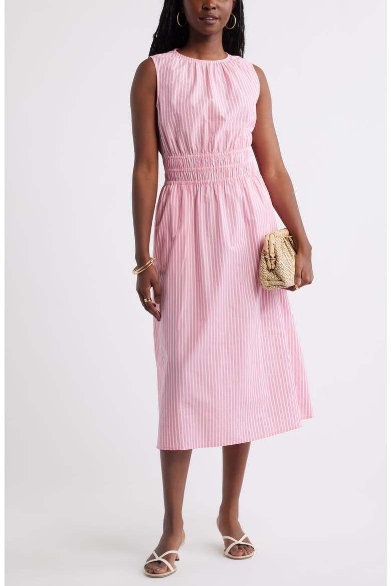 en saison cotton sleeveless smocked midi dress Crown & Ivy Petite Sleeveless Smocked Midi Dress